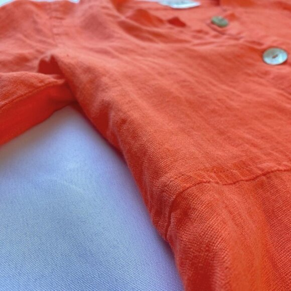 FLAX CORAL ORANGE LINEN LONG SLEEVE BUTTON DOWN TUNIC SHIRT - S - Picture 7 of 9